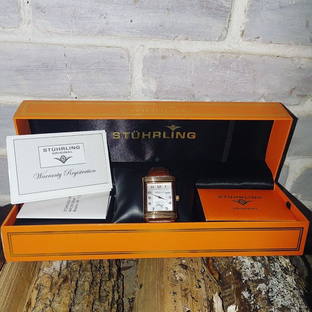 Stührling Watch Deployment Clasp Automatic Crocodile Leather Band Box Original